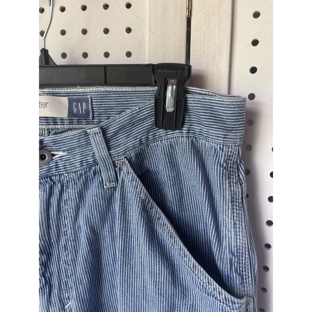 Gap Hickory Stripe Jeans Carpenter Faded Mens 35x32 Loose Straight Railroad